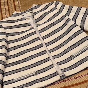 NWT Calvin Klein Black & White Striped Blazer, Cotton Blend, Zipper Pockets, 4P
